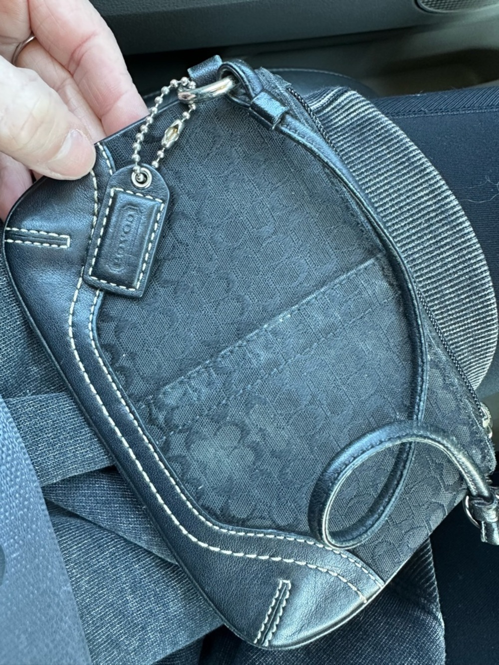 Vintage Coach Black Signature Wristlet with Leather Trim